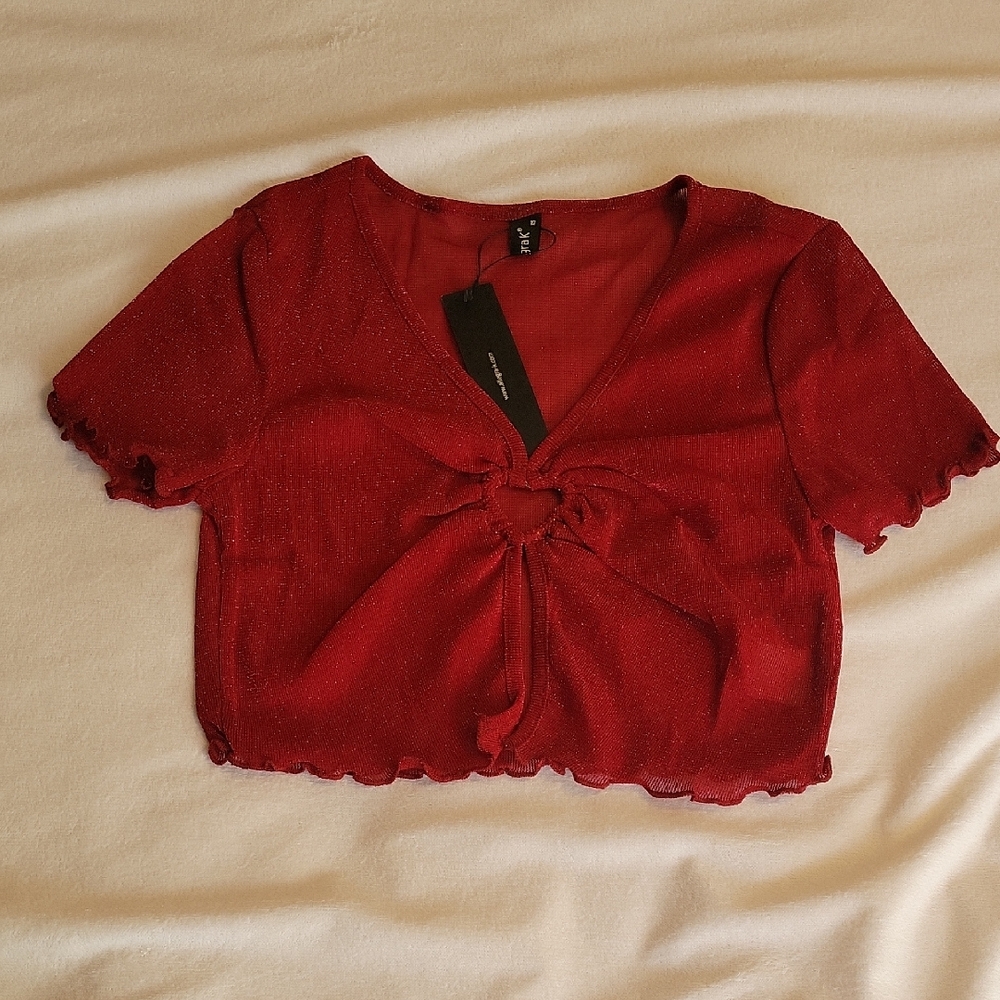 Sheer Top ❤️ Allegra K Red Glitter Crop Top